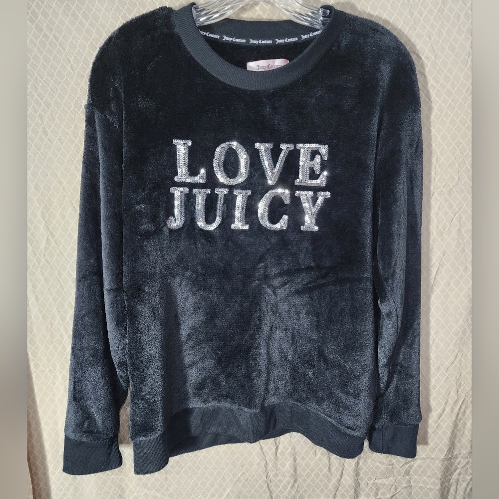 Juicy Couture Sleepwear Black Velour Crew Neck Sweatshirt Used Women's Medium